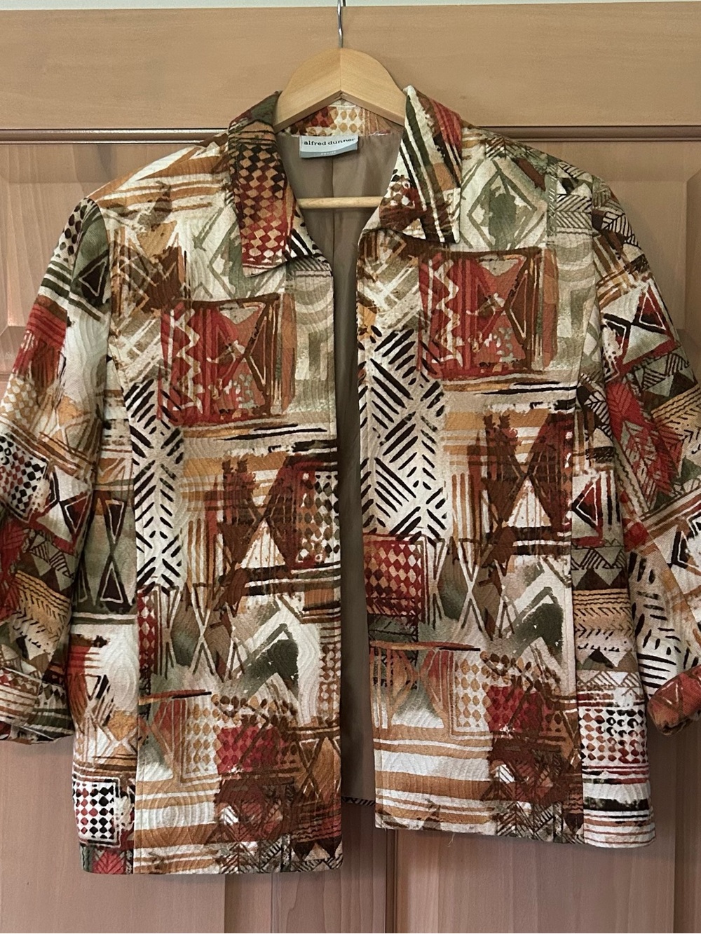 Alfred Dunner Vintage Tapestry Jacket Blazer L Southwestern Geometric Open Front